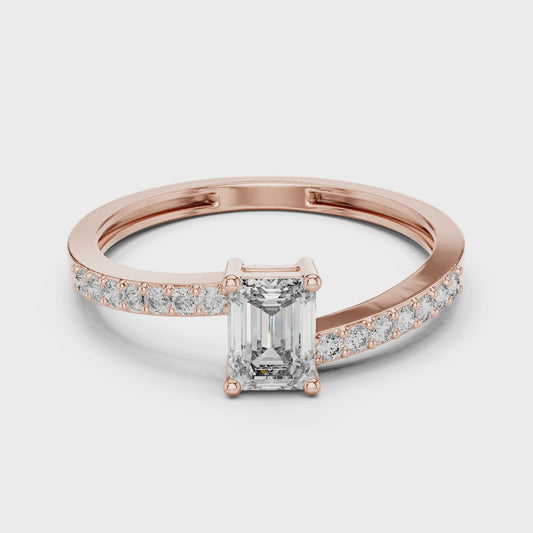 Emerald Shape Lab Diamond Bypass Trendy Ring
