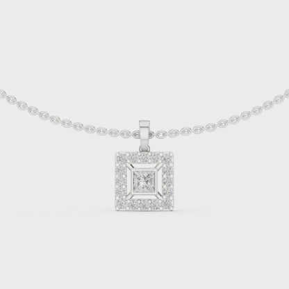Royal Minimalism Halo Princess Pendant Necklace in Lab Diamonds