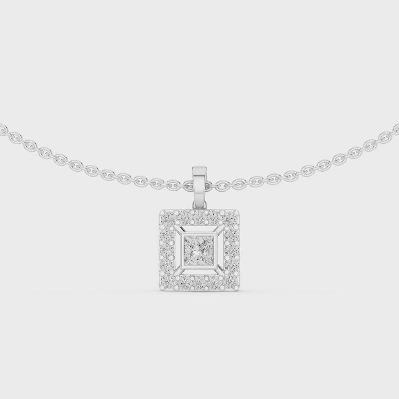 Royal Minimalism Halo Princess Pendant Necklace in Lab Diamonds