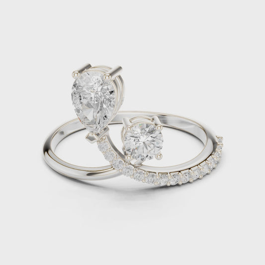 Bonded for Life Bypass Diamond Ring with Attached Pear & Round Lab Diamonds