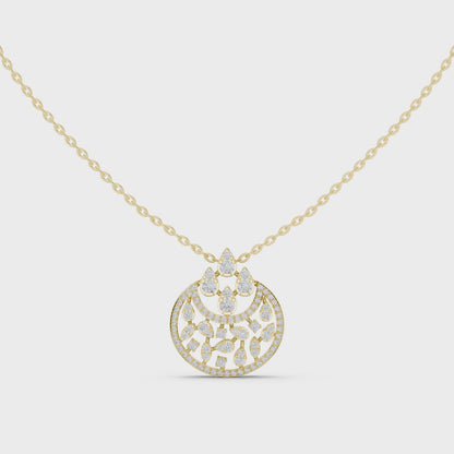 Lunar Awakening – Blooming Lab Diamond Crescent Pendant For Women