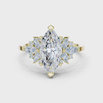 1.5 Carat Marquise-cut Centerpiece Cluster Lab Diamond Ring with Floral-inspired Arrangement