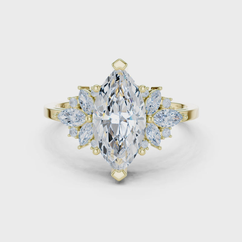 1.5 Carat Marquise-cut Centerpiece Cluster Lab Diamond Ring with Floral-inspired Arrangement