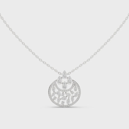 Lunar Awakening – Blooming Lab Diamond Crescent Pendant For Women