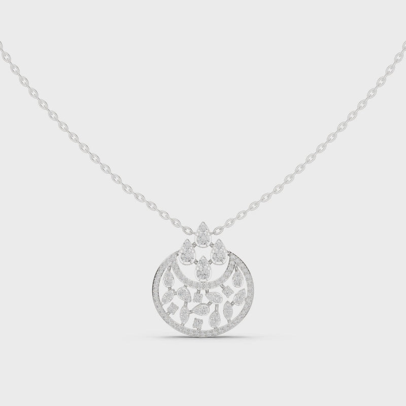 Lunar Awakening – Blooming Lab Diamond Crescent Pendant For Women
