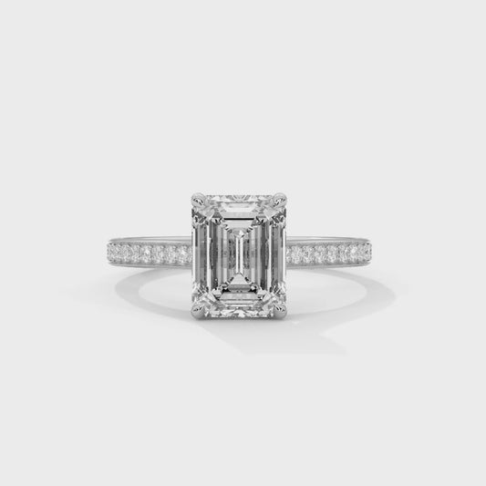 Celestial Emerald Spark Lab Diamond Ring – 2 Carat Solitaire with Pavé Side Band for Women