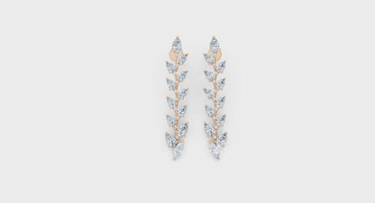 Leaf Design Long Drop Lab Diamond Earrings