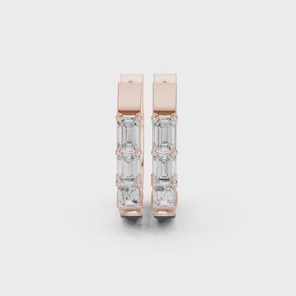 Gold Diamond Embellished Simple Hoop Lab Diamond Earrings