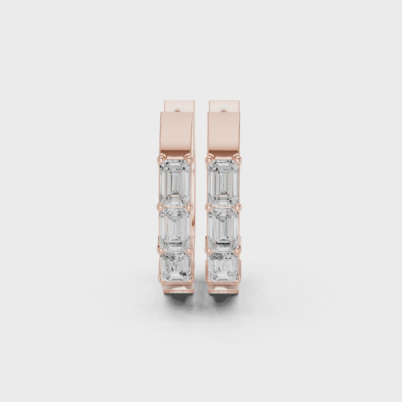 Gold Diamond Embellished Simple Hoop Lab Diamond Earrings