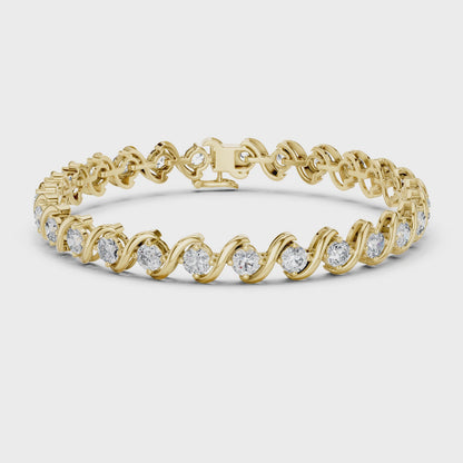 Divine Handcrafted Wave Design Round Lab Diamond Tennis Bracelet for Women