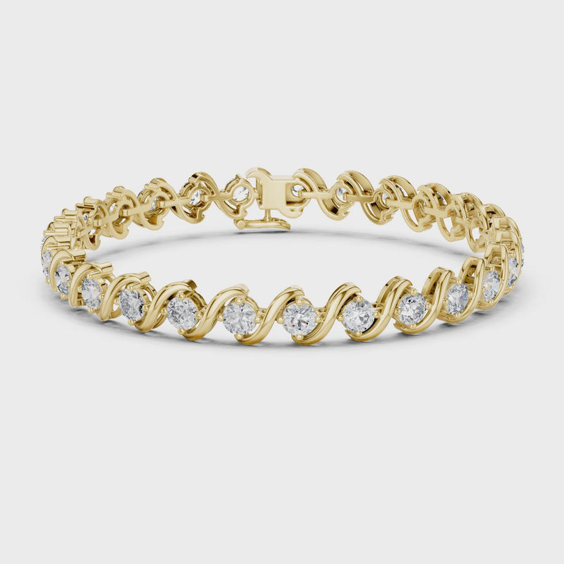 Divine Handcrafted Wave Design Round Lab Diamond Tennis Bracelet for Women