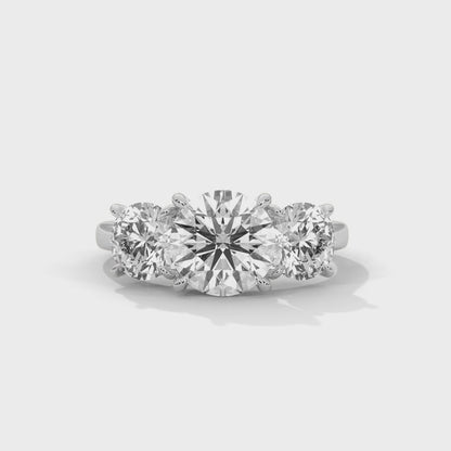 Three Stone 3.6 Carat Round Lab Diamond Engagement Ring For Women