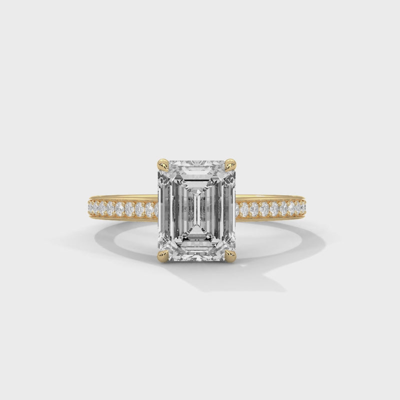 Celestial Emerald Spark Lab Diamond Ring – 2 Carat Solitaire with Pavé Side Band for Women