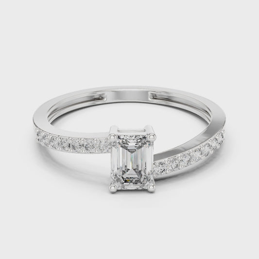 Emerald Shape Lab Diamond Bypass Trendy Ring