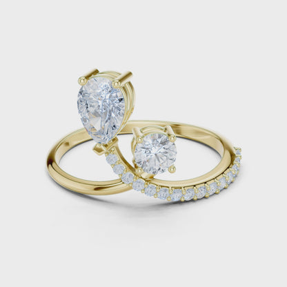 Bonded for Life Bypass Diamond Ring with Attached Pear & Round Lab Diamonds