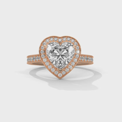 2 Carat Heart Shape Lab Grown Diamond Ring | Solitaire Halo Engagement & Anniversary Ring Gift for Women