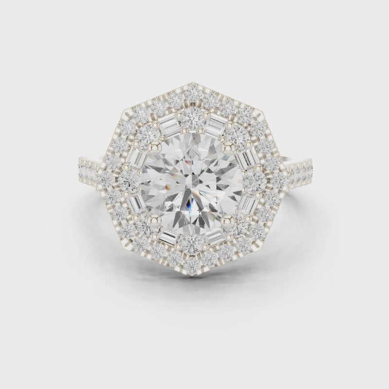 Double Halo 1.5 Carat Round Shining Lab Diamond Engagement Ring