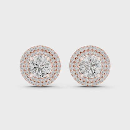 Glamorous Halo Round Lab Diamond Stud Earrings – Premium Double Halo Style for Women