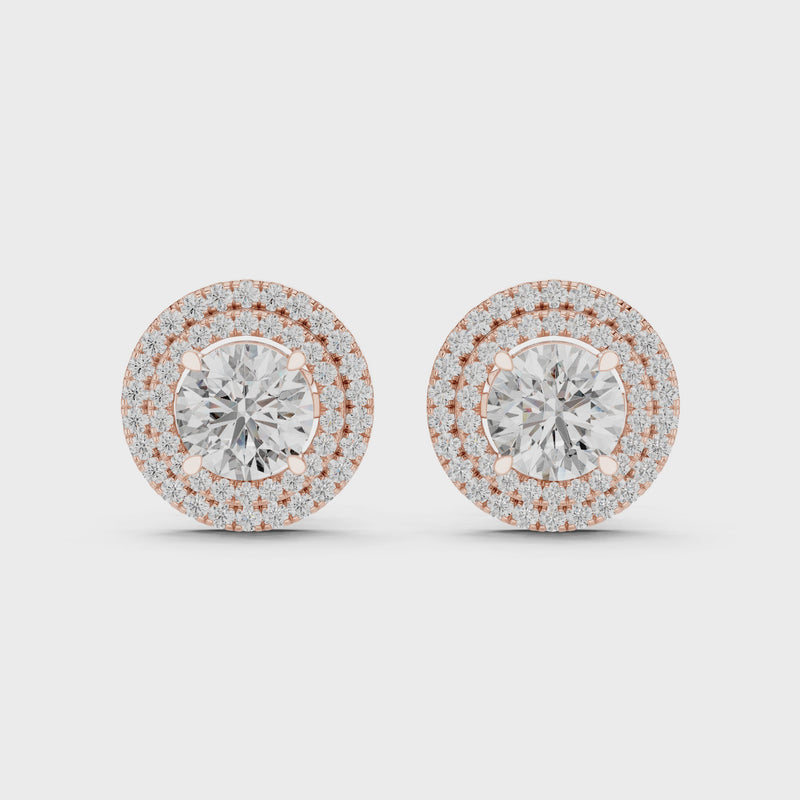 Glamorous Halo Round Lab Diamond Stud Earrings – Premium Double Halo Style for Women