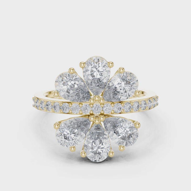 Gleaming Large Flower Lab Diamond Ring For Women