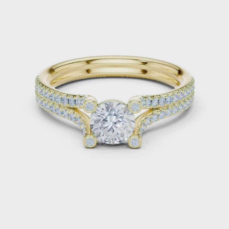 Crowned Radiance 1 Carat Round Lab Diamond Split Cathedral Engagement Ring