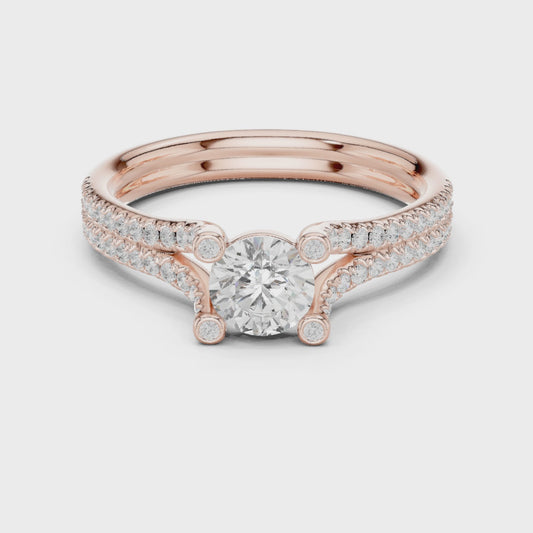 Crowned Radiance 1 Carat Round Lab Diamond Split Cathedral Engagement Ring