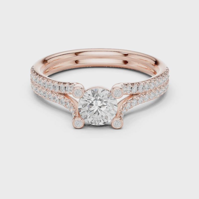 Crowned Radiance 1 Carat Round Lab Diamond Split Cathedral Engagement Ring