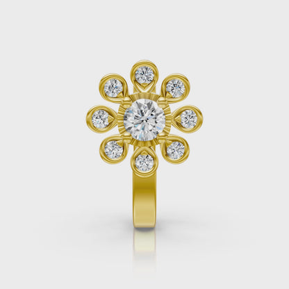 Celestial Bloom 14K Yellow Gold Diamond Nose Pin 0.13 Ct