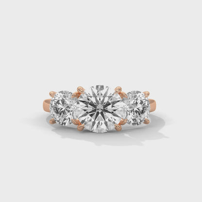 Three Stone 3.6 Carat Round Lab Diamond Engagement Ring For Women