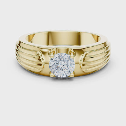 Esteem Gold 75 Cents Round Solitaire Lab Diamond Ring For Men