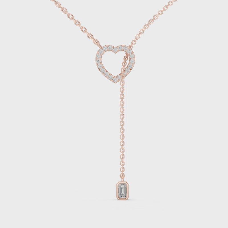 Double Heart Y Necklace with Lab Diamond – Romantic Lariat Chain for Women | Love Pendant for Rich & Classy Gifting