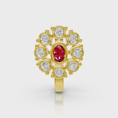Vintage-Style Ruby & Lab Diamond Cluster Nose Pin in 14K Gold