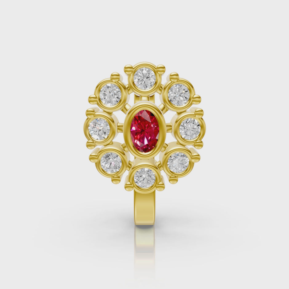 Vintage-Style Ruby & Lab Diamond Cluster Nose Pin in 14K Gold