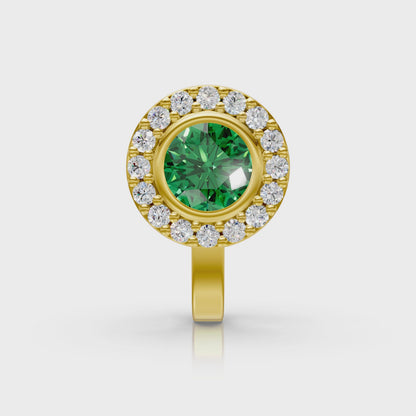 14K Yellow Gold Emerald Round Halo Nose Pin with Lab-Grown Diamonds