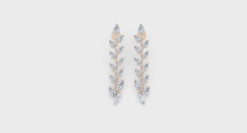 Leaf Design Long Drop Lab Diamond Earrings