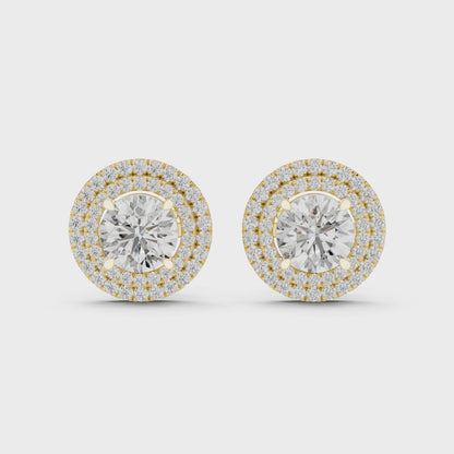 Glamorous Halo Round Lab Diamond Stud Earrings – Premium Double Halo Style for Women