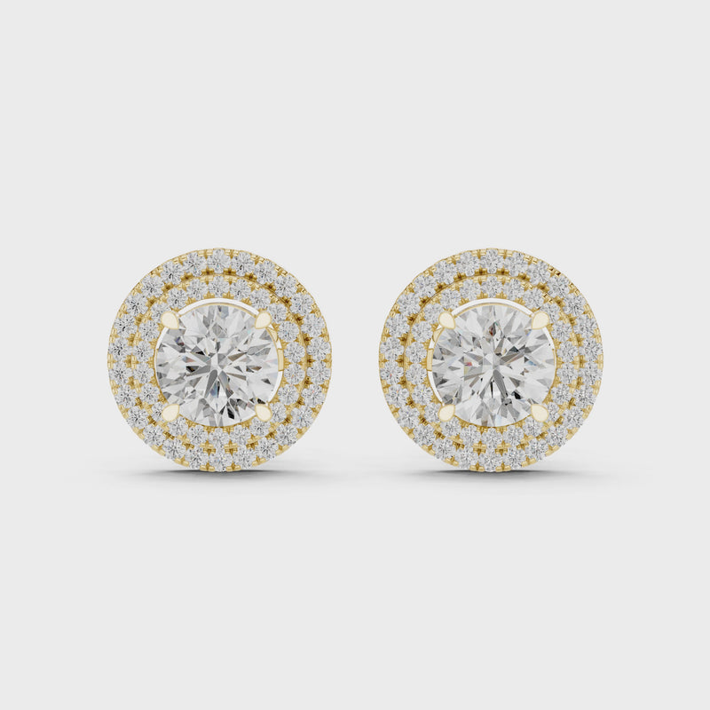 Glamorous Halo Round Lab Diamond Stud Earrings – Premium Double Halo Style for Women