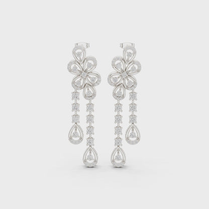 Blooming Grace Lab Diamond Floral Dangler Earrings For Wedding & Parties