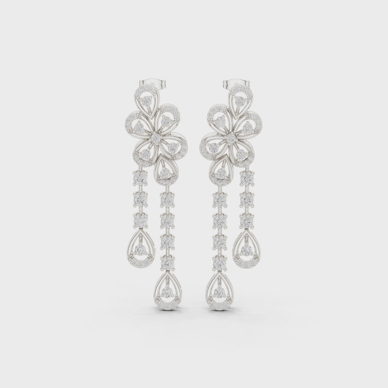 Blooming Grace Lab Diamond Floral Dangler Earrings For Wedding & Parties
