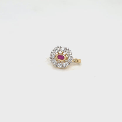 Vintage-Style Ruby & Lab Diamond Cluster Nose Pin in 14K Gold