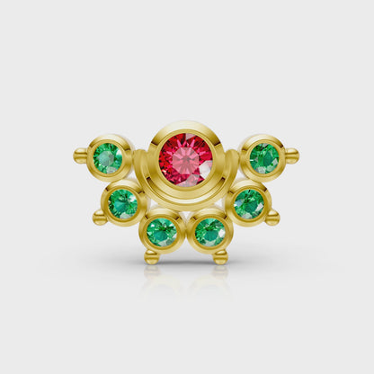 Floral Cluster Nose Pin with Ruby & Emerald Gemstones 14K Yellow Gold