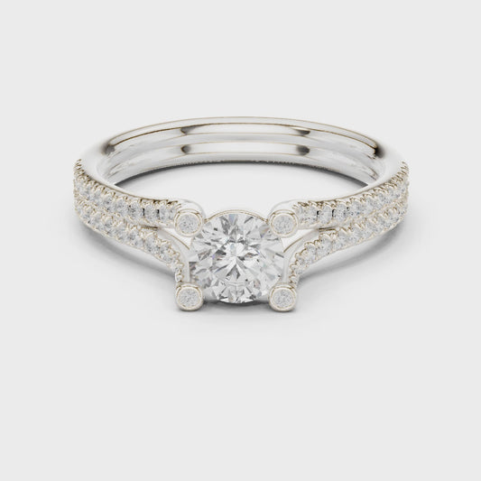 Crowned Radiance 1 Carat Round Lab Diamond Split Cathedral Engagement Ring