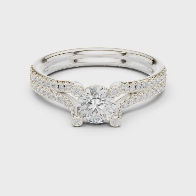 Crowned Radiance 1 Carat Round Lab Diamond Split Cathedral Engagement Ring