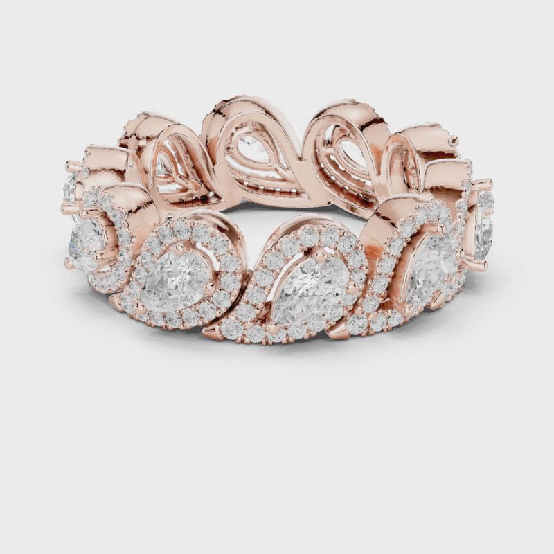 Iconic Pear Lab Diamond Halo Band Ring for Women & Girls