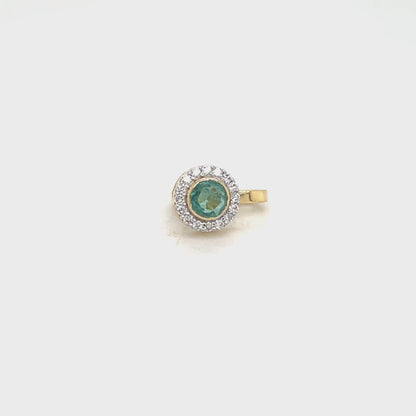 14K Yellow Gold Emerald Round Halo Nose Pin with Lab-Grown Diamonds