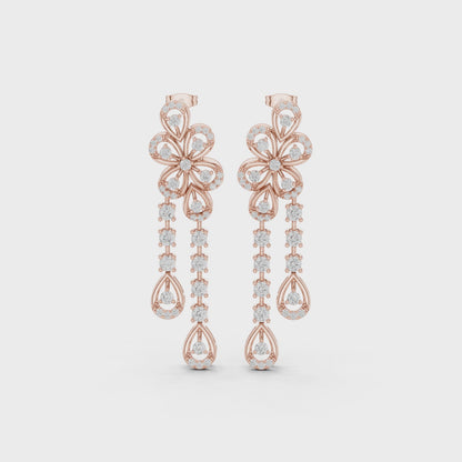 Blooming Grace Lab Diamond Floral Dangler Earrings For Wedding & Parties