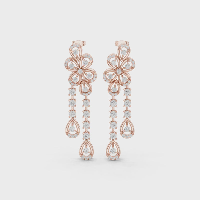 Blooming Grace Lab Diamond Floral Dangler Earrings For Wedding & Parties