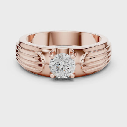 Esteem Gold 75 Cents Round Solitaire Lab Diamond Ring For Men