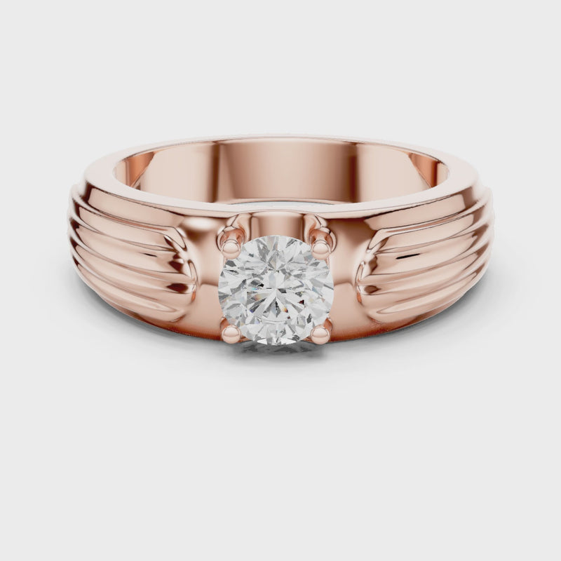Esteem Gold 75 Cents Round Solitaire Lab Diamond Ring For Men