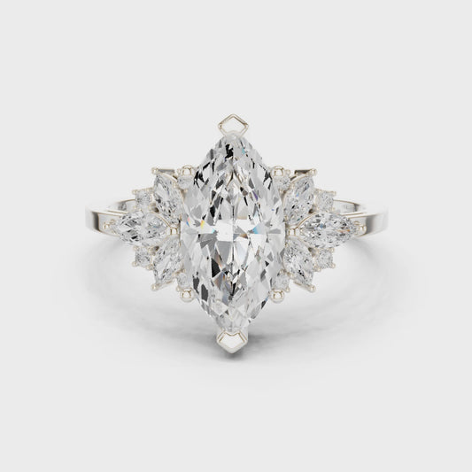 1.5 Carat Marquise-cut Centerpiece Cluster Lab Diamond Ring with Floral-inspired Arrangement
